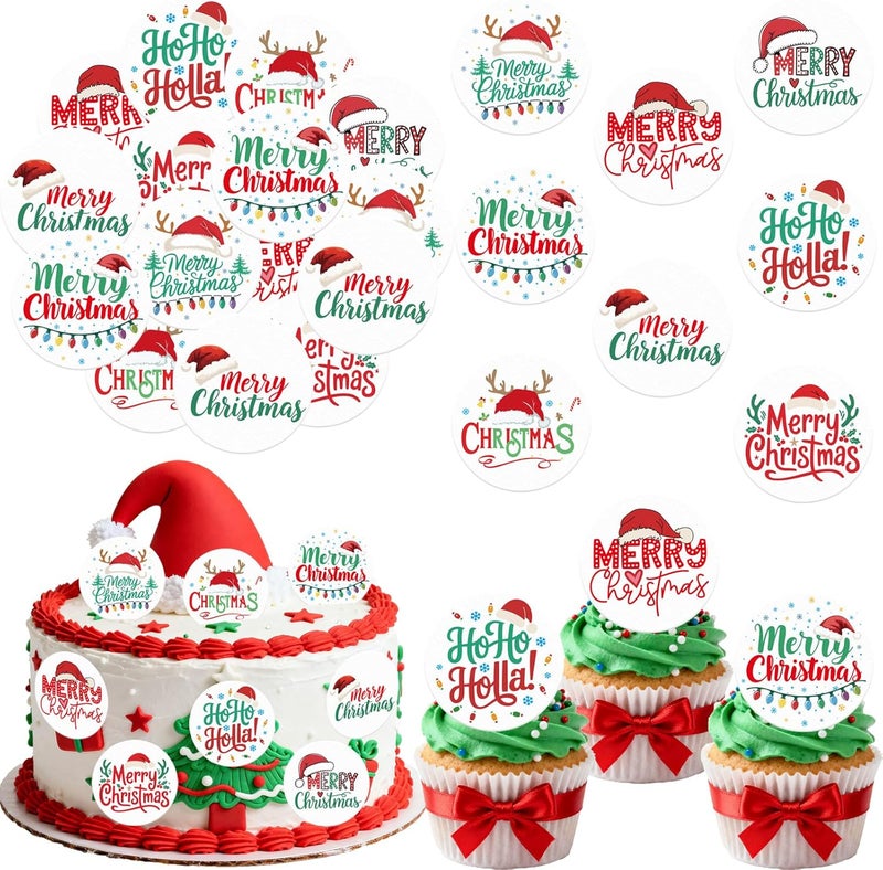 Fyeoxle 36PCS Edible Christmas Hat Cupcake Toppers Wafer Paper Merry Christmas HoHoHo Cupcake Picks for Holiday Theme Christmas Party Baby Shower Birthday Supplies - Image 2